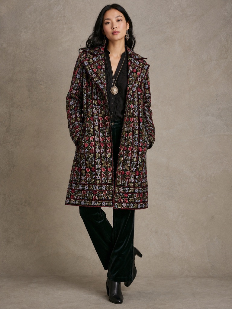 Biya By Johnny Was Vintage Floral Tapestry Embroidered Long Coat Jacket Size S